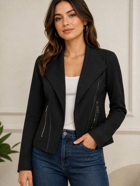 Banana Republic Black Open Front Moto Blazer Jacket XS